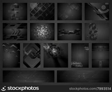Tech geometric black backgrounds collection. Tech geometric black backgrounds collection. Dark concept illustration template design