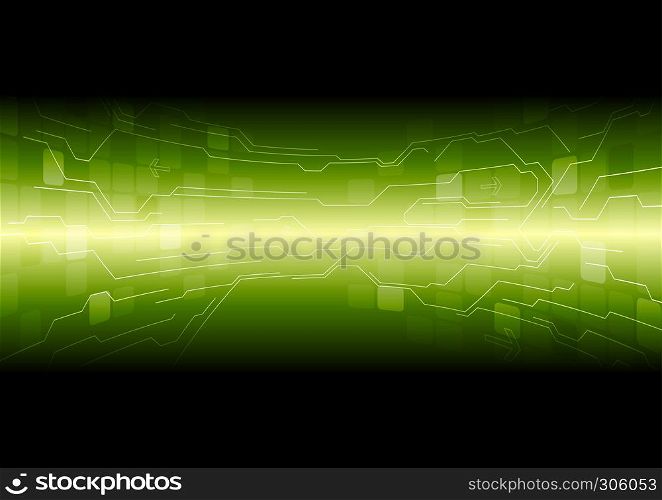 Tech green background with circuit board lines and squares. Tech green background with circuit board lines