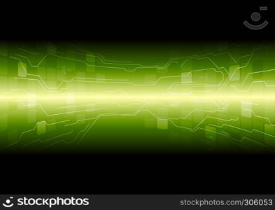 Tech green background with circuit board lines and squares. Tech green background with circuit board lines