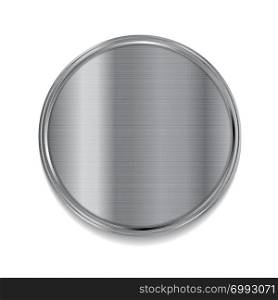 Tech metallic texture circle button on white background. Tech metallic texture circle button