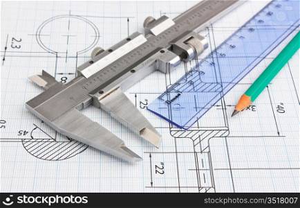technical drawing and caliper