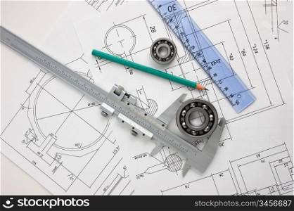 technical drawing and caliper with bearing