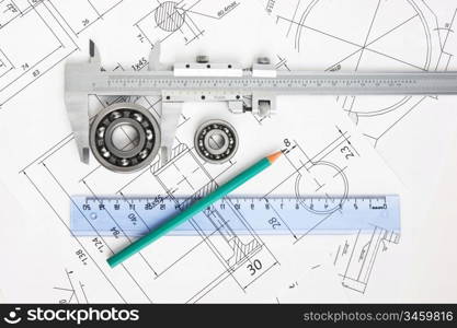 technical drawing and caliper with bearing