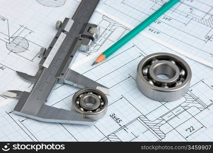 technical drawing and caliper with bearing