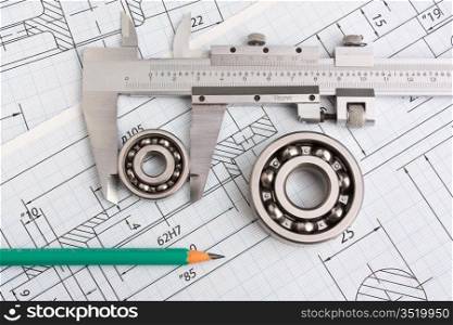 technical drawing and caliper with bearing