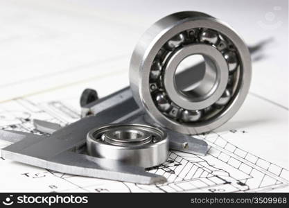 Technical drawing and callipers with bearing