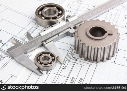 technical drawing and pinion with bearings