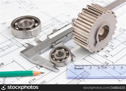 technical drawing and pinion with bearings