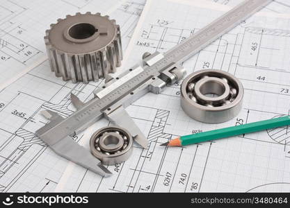 technical drawing and pinion with bearings