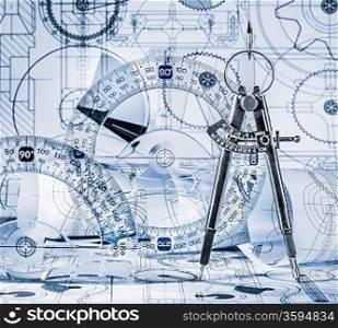 Technical drawings in a blue toning