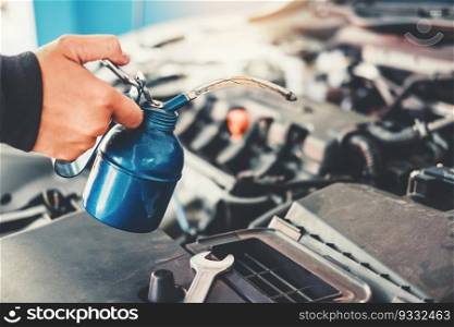 Technician Hands of car mechanic working in auto repair Service and Maintenance car