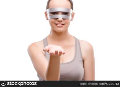 Techno girl holding gands isolated on white