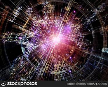 Technological Burst. Bright math-generated abstract radial elements to illustrate concept of rapid expansion on the subject of science, education and computer technology.