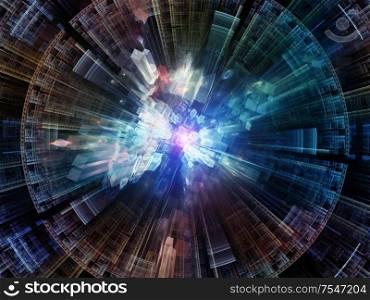 Technological Burst. Bright math-generated abstract radial elements to illustrate concept of rapid expansion on the subject of science, education and computer technology.