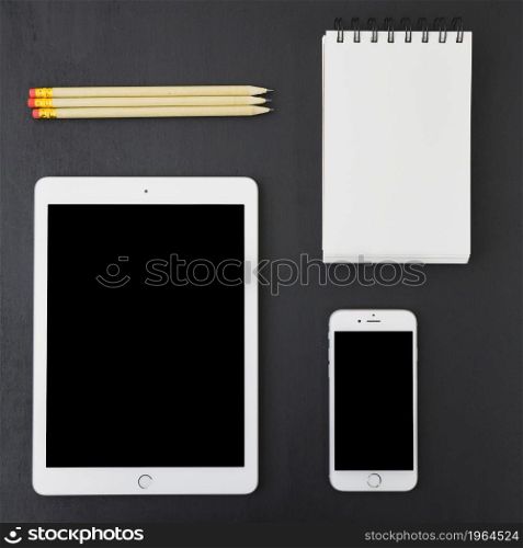 technological devices notebook pecils. High resolution photo. technological devices notebook pecils. High quality photo