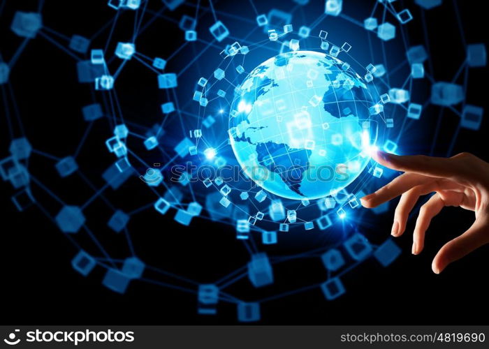 Technologies connecting the world. Global connection concept with digital planet in hands