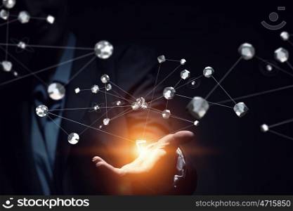 Technologies for connection. Close view of female presenting social network concept . 3D rendering