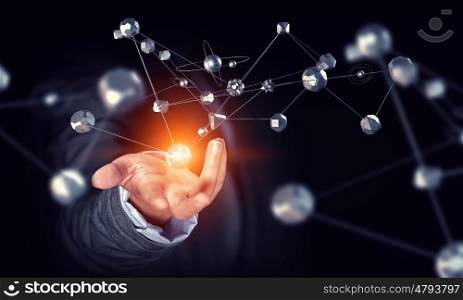 Technologies for connection. Close view of female presenting social network concept . 3D rendering