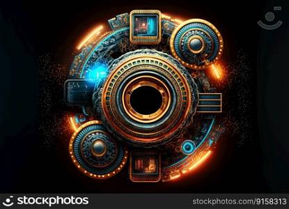 Technology abstract with shiny elements. HUD background with scientific and tech or data interface concept. Generated AI.. Technology abstract with shiny elements. HUD background with scientific and tech or data interface concept. Generated AI