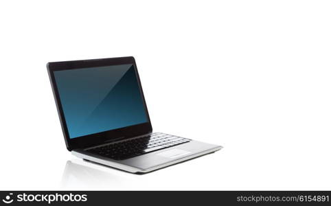 technology and advertisement concept - laptop computer with blank black screen over white. laptop computer with blank black screen