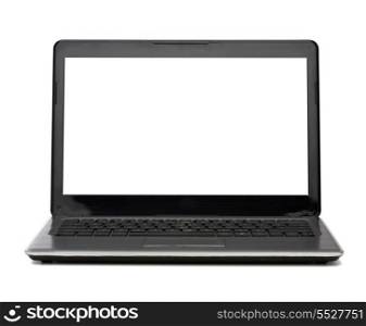 technology and advertisement concept - laptop computer with blank white screen