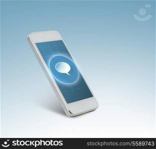 technology and communication concept - white smarthphone with message icon on screen