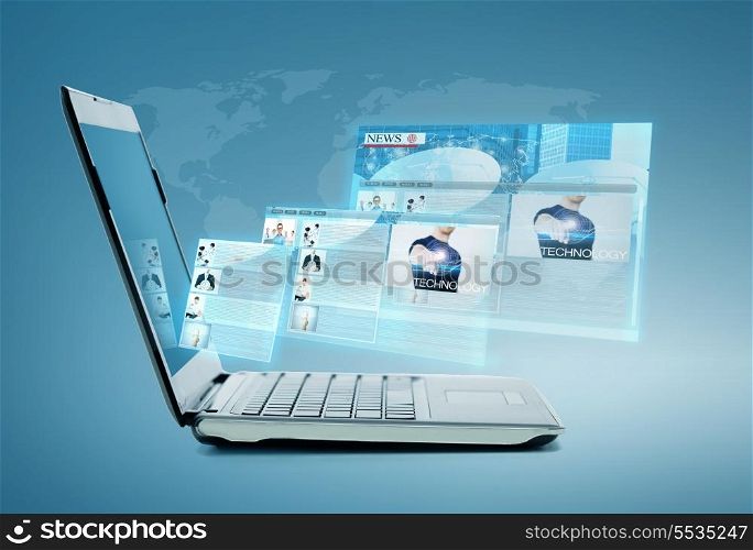 technology and news concept - laptop computer with news on screen