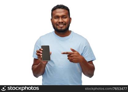 technology and people concept - happy young african american man with smartphone showing thumbs up over white background. happy african american man with smartphone