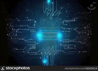 Technology background with abstract digital code cyberspace. Abstract high tech blue neon background for communication concept in cyber space matrix. Generative AI. Abstract digital code technology neon background in cyberspace matrix. Generative AI