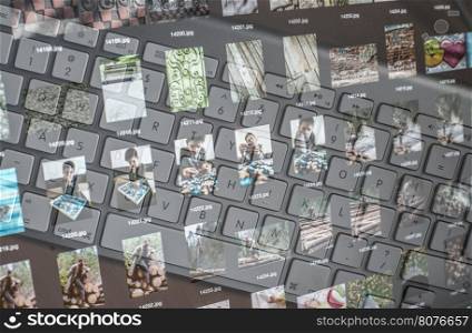 Technology background with photos and keyboard. Blended images