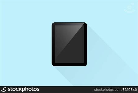 technology concept - tablet pc computer with blank black screen over blue background. tablet pc computer with blank black screen