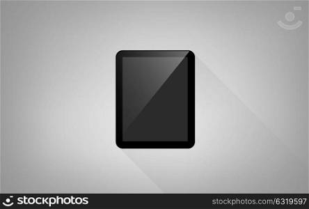 technology concept - tablet pc computer with blank black screen over gray background. tablet pc computer with blank black screen