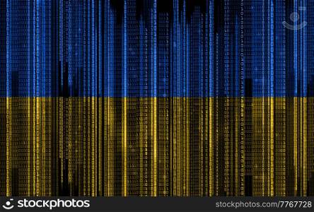 technology, cyberspace and information concept - binary code pattern in colors of flag of ukraine. binary code pattern in colors of flag of ukraine