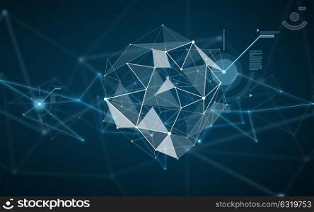 technology, cyberspace and virtual reality concept - illustration of low poly hologram over dark background. illustration of low poly hologram over dark