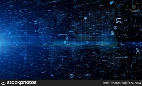 Technology Digital Data Network Connection and Cyber Security Concept, Social network connections, Global network 5g high-speed internet connection data analysis abstract background.
