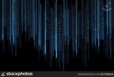 technology, future, programming and matrix - black blue binary system code background. black blue binary system code background