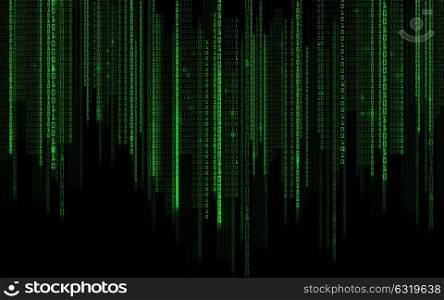 technology, future, programming and matrix - black green binary system code background. black green binary system code background