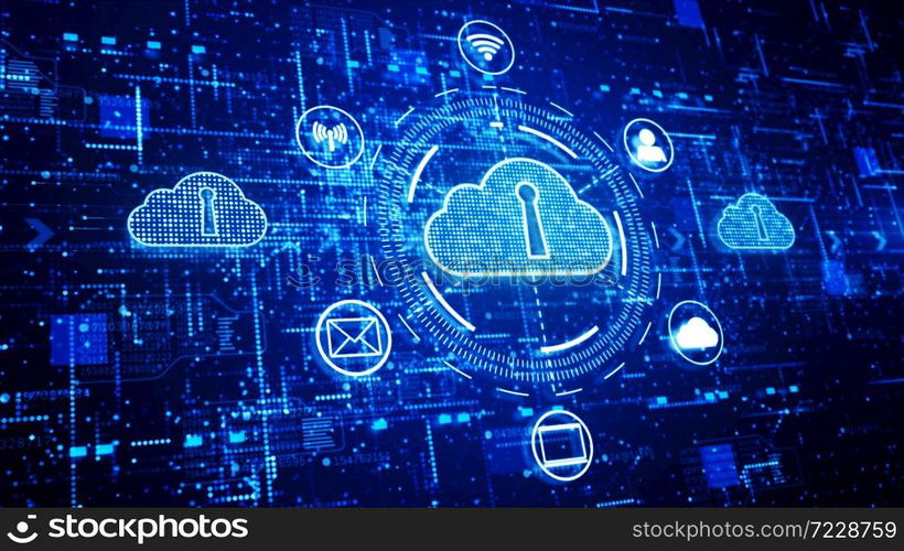 Technology network and data connection, Secure Data Network Digital Cloud Computing, Cyber Security Concept
