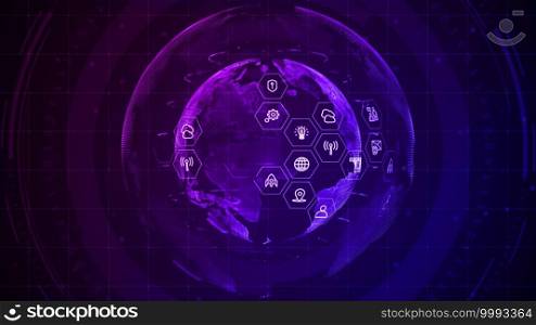 Technology Network Data Connection, Cyber Security digital data, Global 5g high speed internet connection and Big data analysis process background. 3d rendering