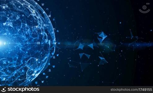 Technology Network Data Connection, Digital Data Network and Cyber Security, Futuristic Business Global Network Background Concept