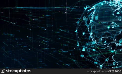 Technology Network Data Connection, Digital Network and Cyber Security Concept. Earth element furnished by Nasa.