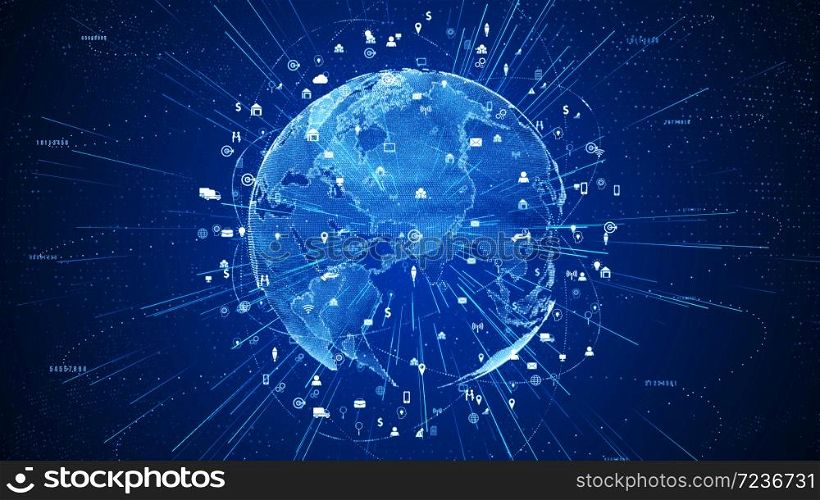 Technology Network Data Connection, Digital Network and Cyber Security Concept. Earth element furnished by Nasa.