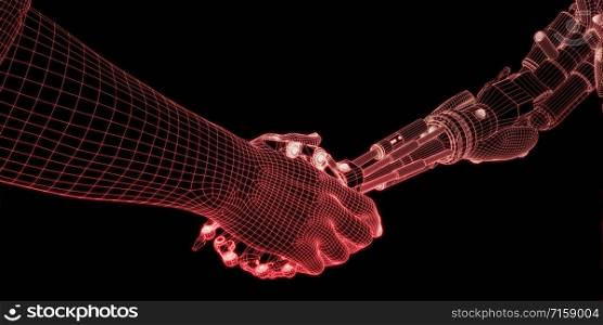 Technology Partnership with Handshake Between Robot and Human. Technology Partnership