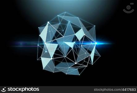 technology, science, programming and computing concept - low poly virtual shape illustration over black background