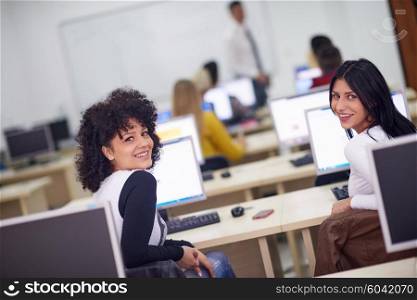 technology students group in computer lab classroom