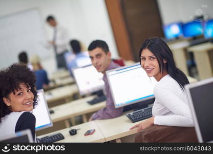 technology students group in computer lab classroom