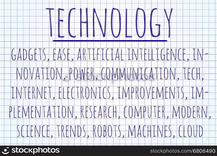 Technology word cloud written on a piece of paper