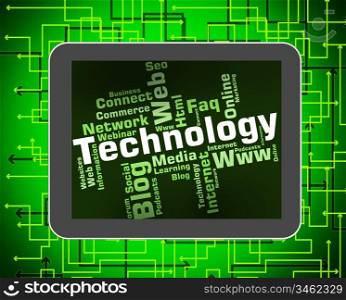 Technology Word Indicating Electronic Words And Hi-Tech