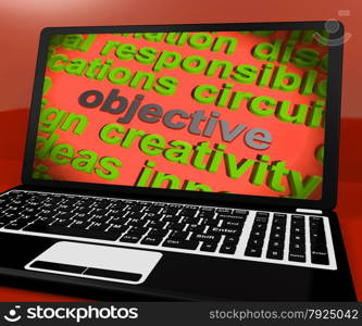 Technology Word On Laptop Meaning Software And Hi Tech. Objective Screen Meaning Purpose Goal And Target