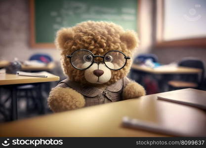 Teddy bear as a student at school. Back to school. Neural network AI generated art. Teddy bear as a student at school. Back to school. Neural network AI generated